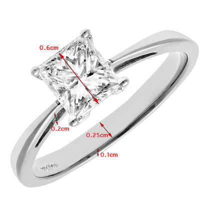 18ct White Gold  Princess 1ct Diamond 4 Claw Solitaire Ring 6mm - PR0AXL9547W18JPK