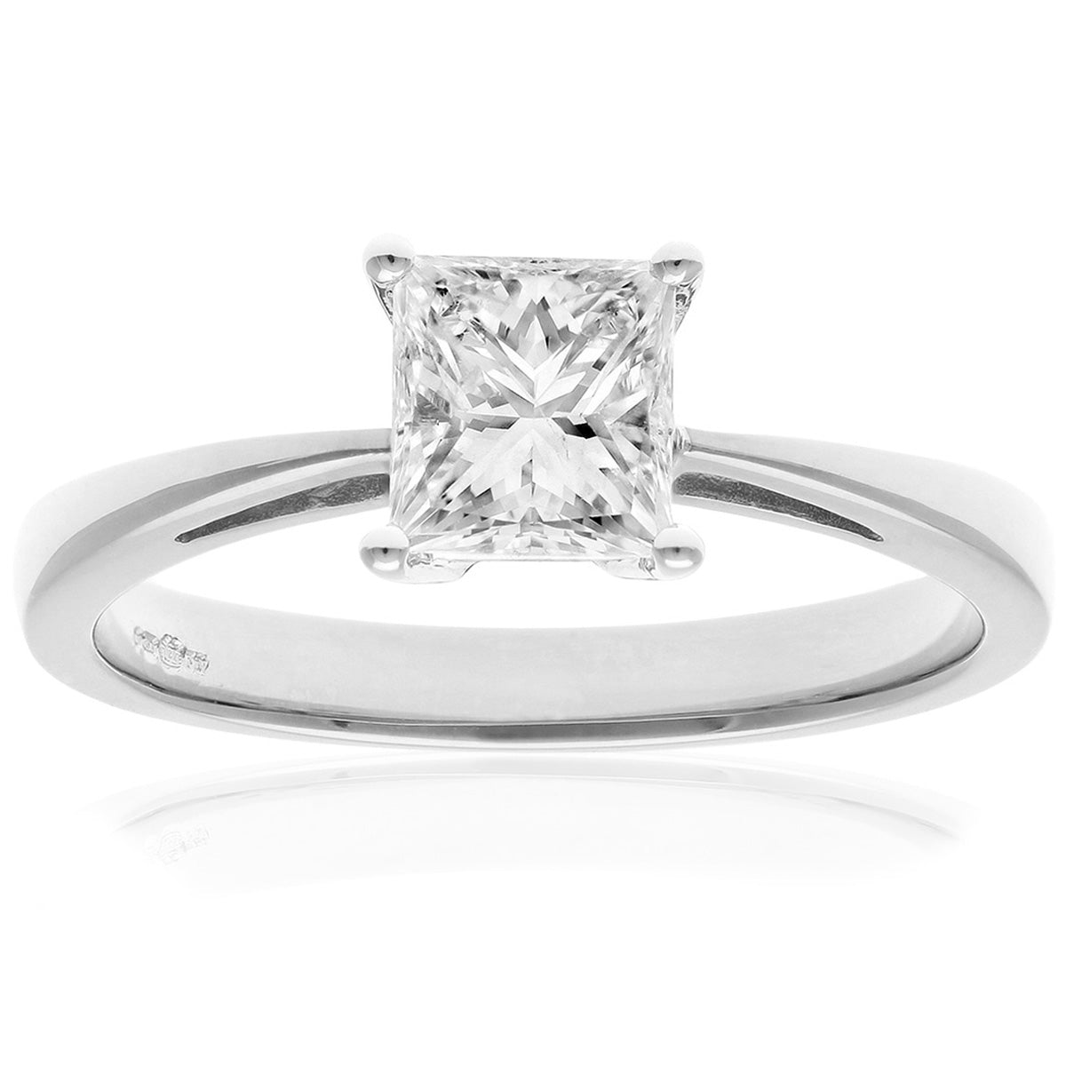 18ct White Gold  Princess 1ct Diamond 4 Claw Solitaire Ring 6mm - PR0AXL9547W18JPK