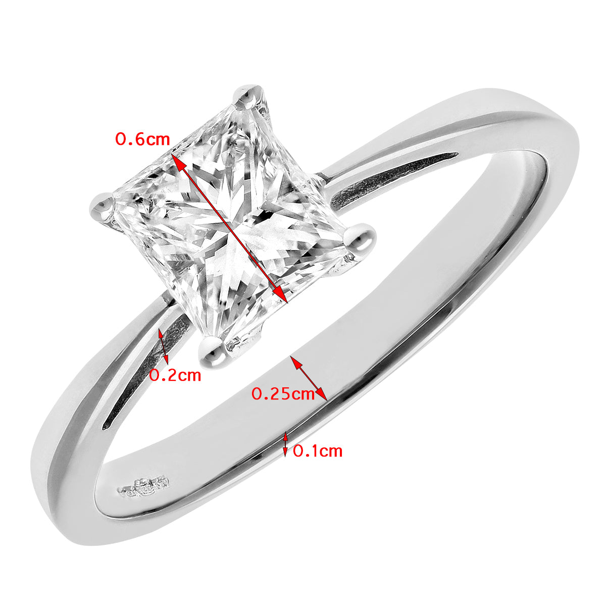 18ct White Gold  Princess 1ct Diamond 4 Claw Solitaire Ring 6mm - PR0AXL9547W18JSI