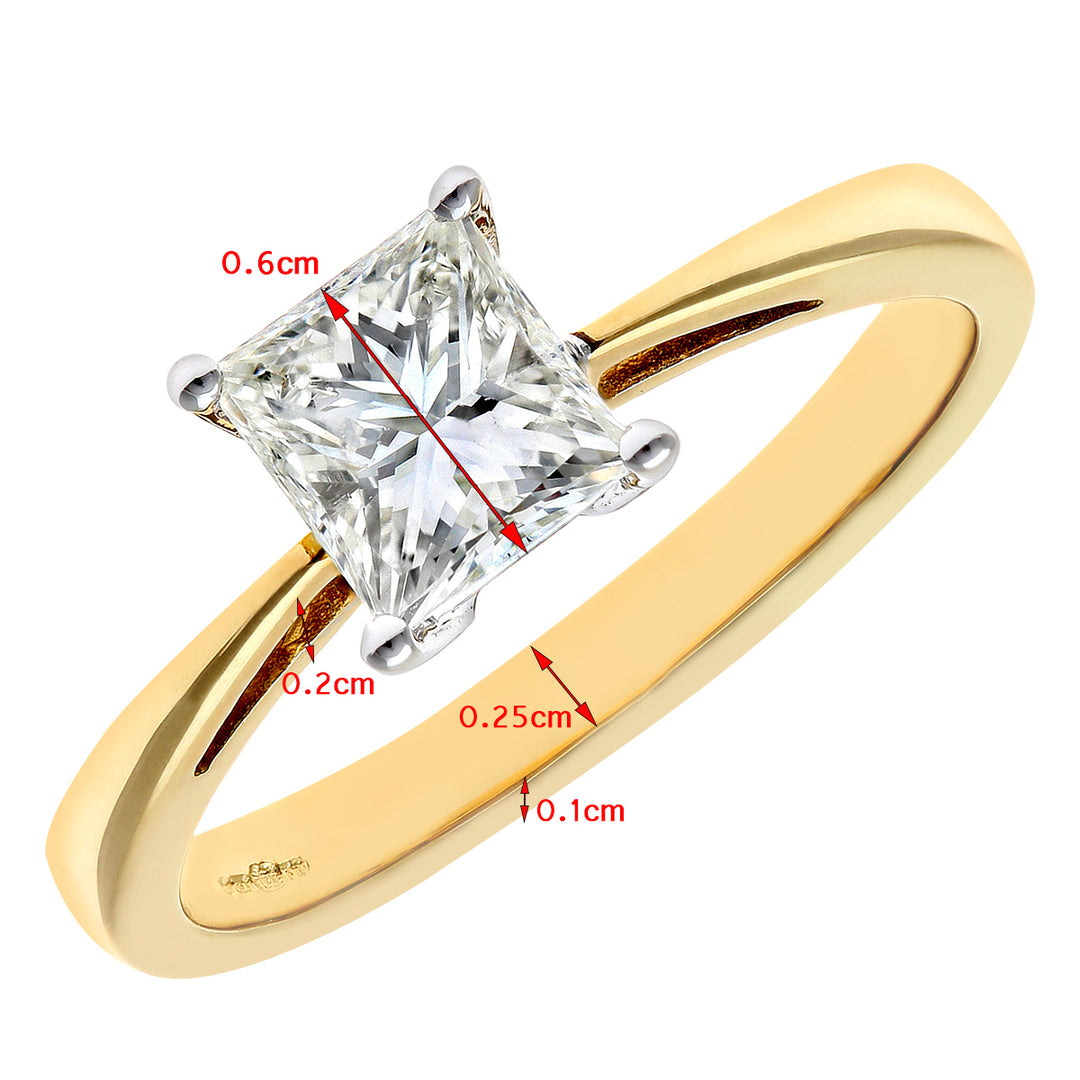 18ct Gold  Princess 1ct Diamond 4 Claw Solitaire Ring 6mm - PR0AXL9547Y18JPK