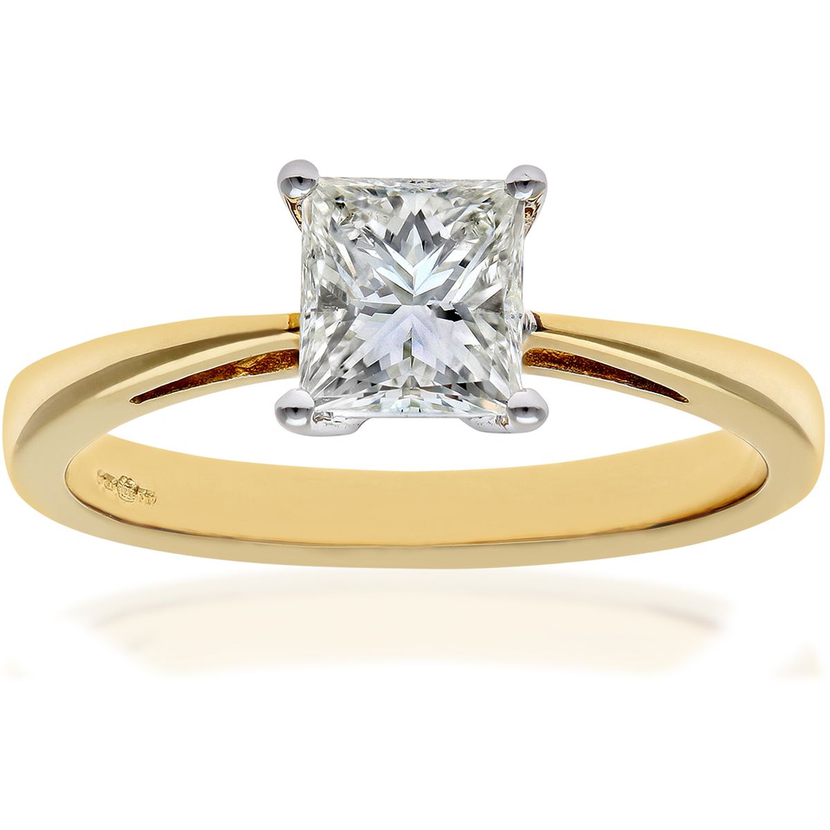 18ct Gold  Princess 1ct Diamond 4 Claw Solitaire Ring 6mm - PR0AXL9547Y18JPK