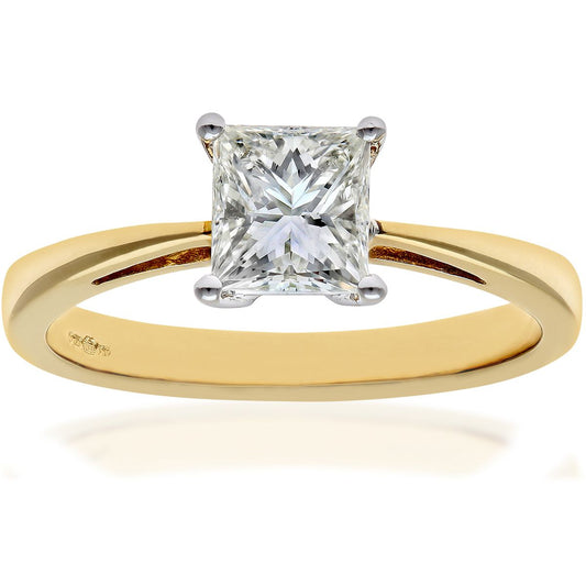 18ct Gold  Princess 1ct Diamond 4 Claw Solitaire Ring 6mm - PR0AXL9547Y18JPK