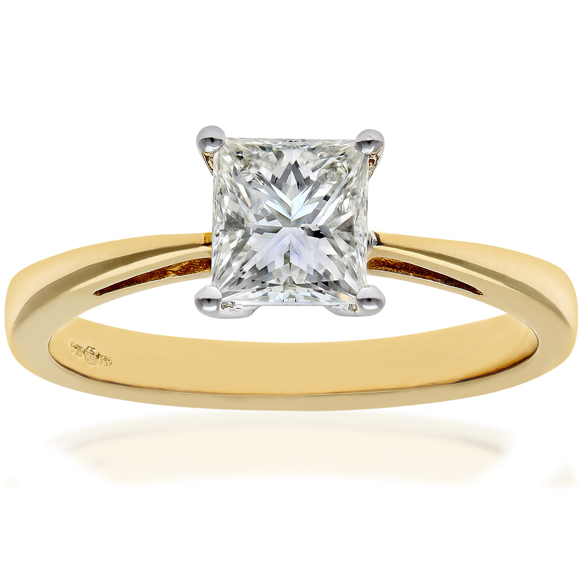 18ct Gold  Princess 1ct Diamond 4 Claw Solitaire Ring 6mm - PR0AXL9547Y18JSI