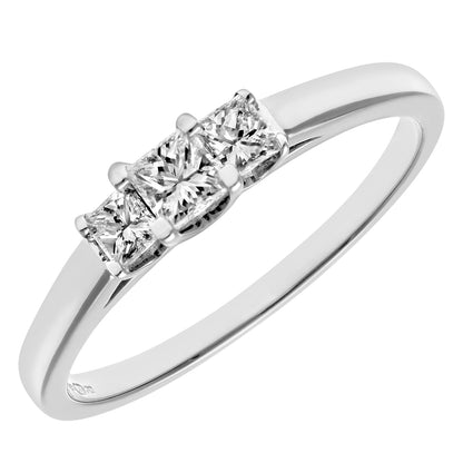 18ct White Gold  Princess Diamond Graduated  Trilogy Ring 3mm - PR0AXL9548W18JPK