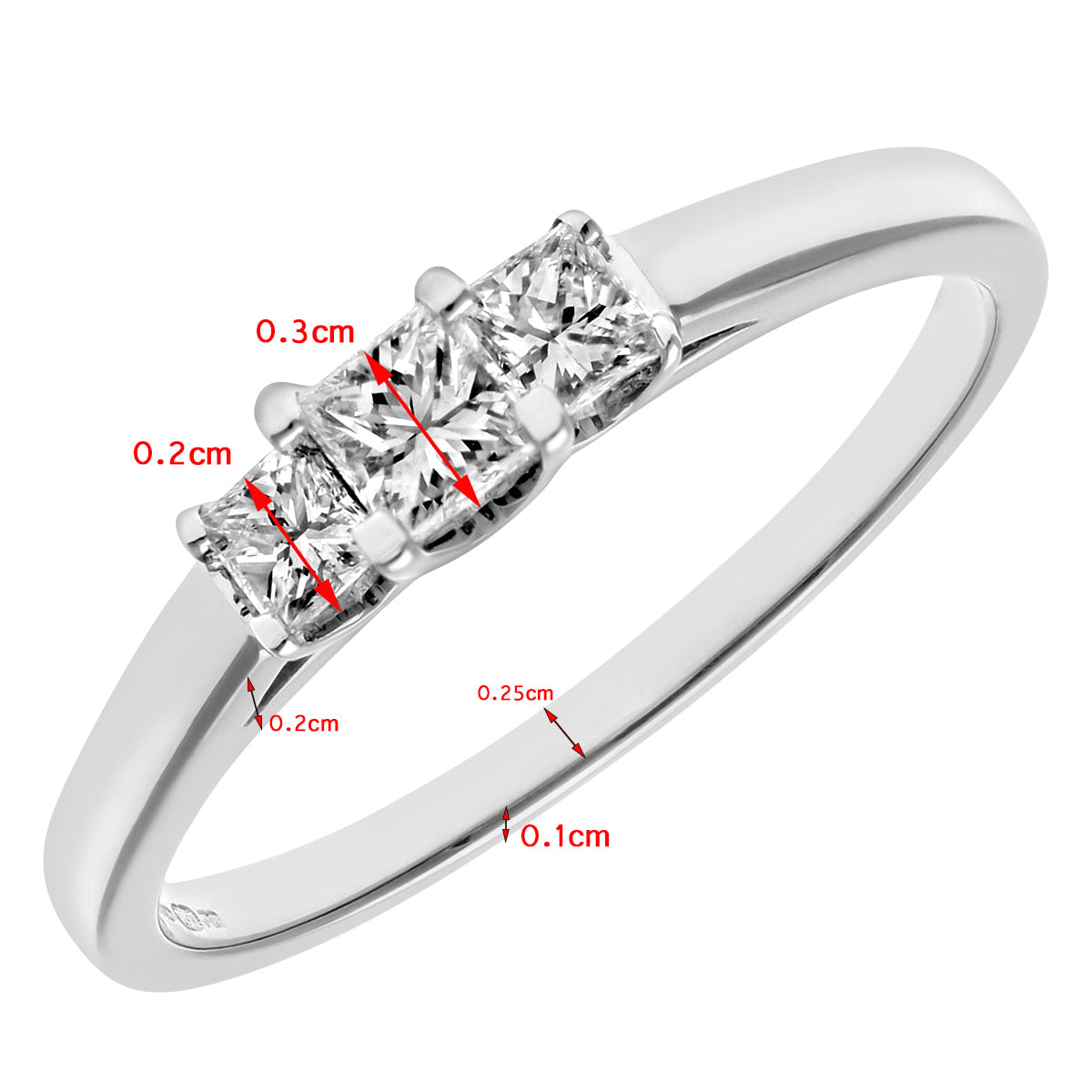 18ct White Gold  Princess Diamond Graduated  Trilogy Ring 3mm - PR0AXL9548W18JSI