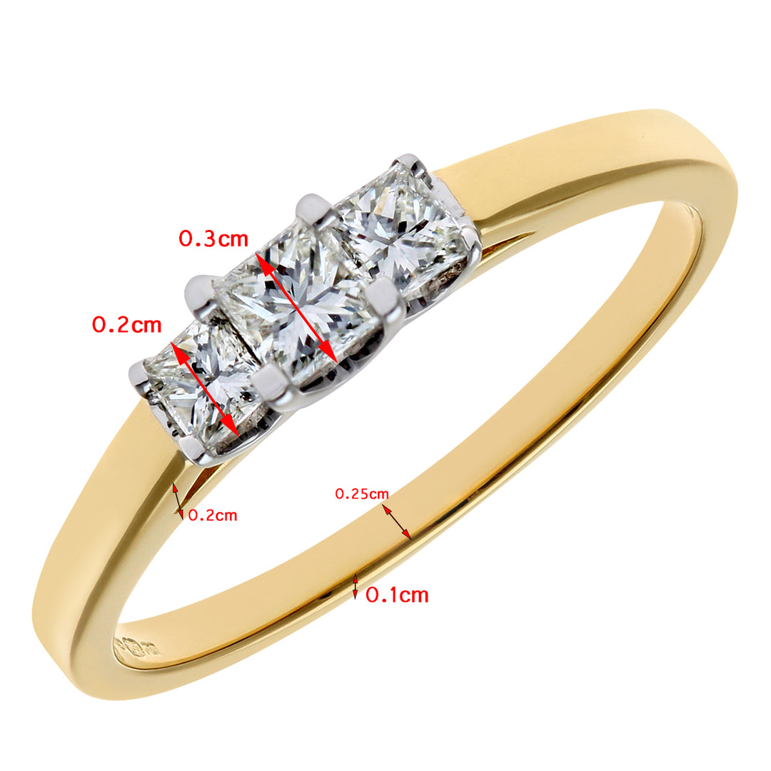 18ct Gold  Princess Diamond Graduated Tiered Trilogy Ring 3mm - PR0AXL9548Y18JPK