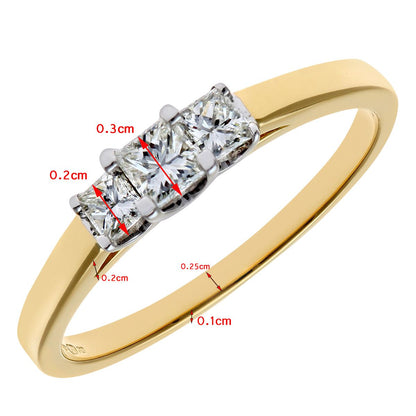 18ct Gold  Princess Diamond Graduated Tiered Trilogy Ring 3mm - PR0AXL9548Y18JPK