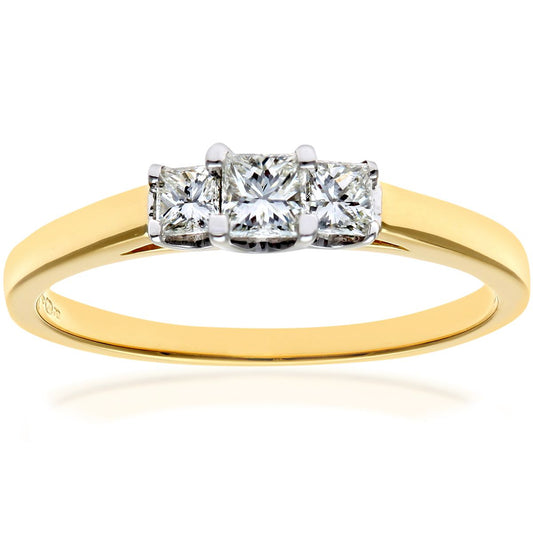 18ct Gold  Princess Diamond Graduated Tiered Trilogy Ring 3mm - PR0AXL9548Y18JPK