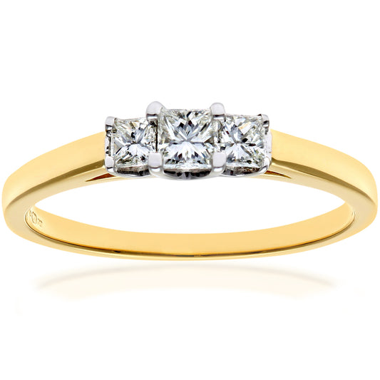 18ct Gold  Princess Diamond Graduated Tiered Trilogy Ring 3mm - PR0AXL9548Y18JSI