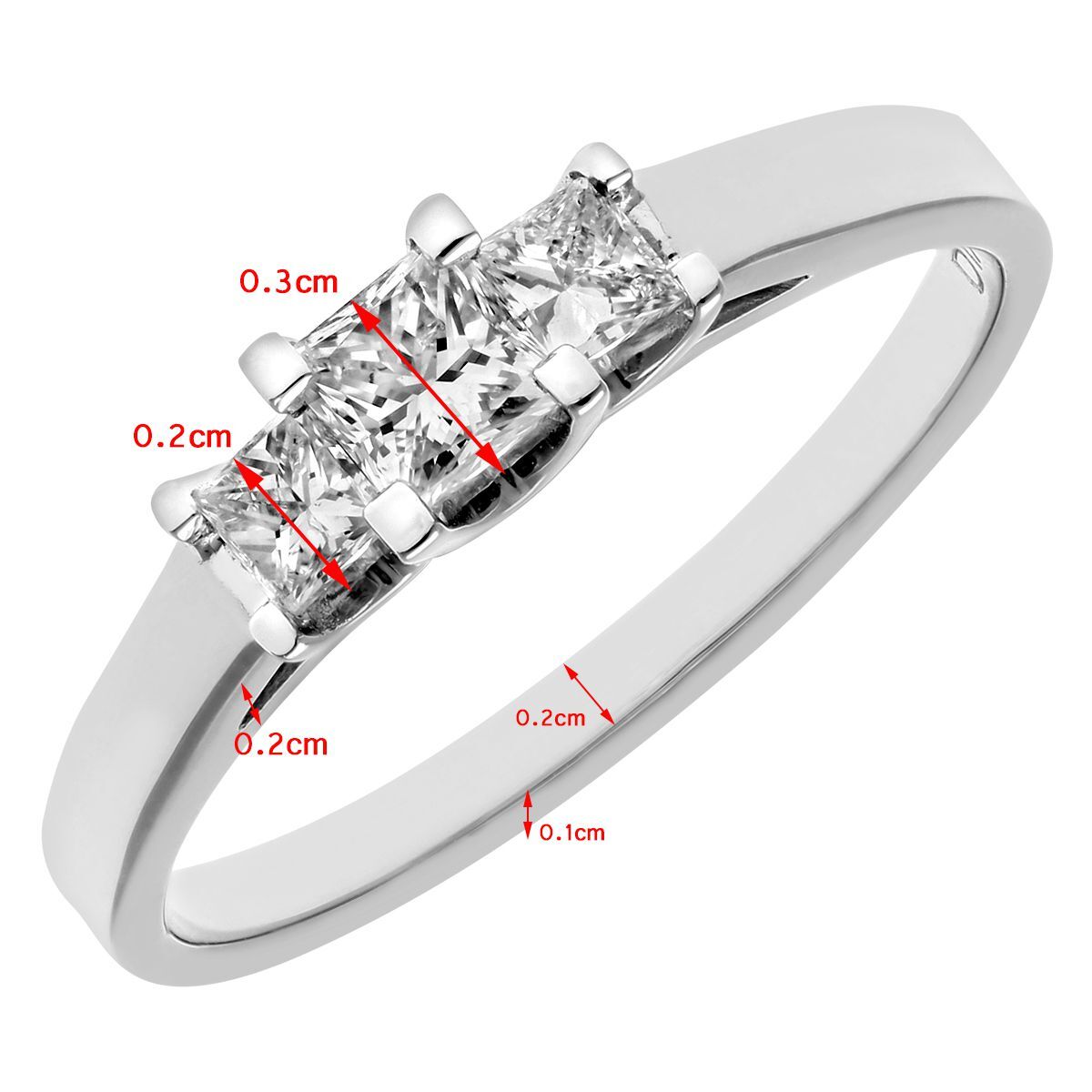 Platinum  Princess 1/4ct Diamond 1/4ct Graduated Trilogy Ring 3mm - PR0AXL9549PTJPK