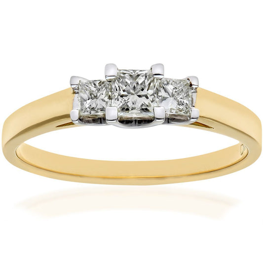 18ct Gold  Princess 1/4ct Diamond 1/4ct Trilogy Ring 3mm - PR0AXL9549Y18JPK