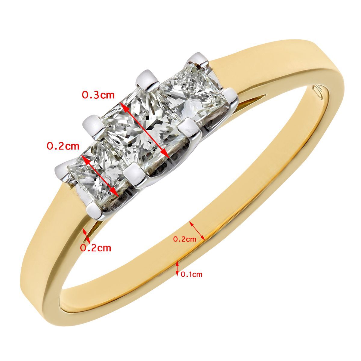 18ct Gold  Princess 1/4ct Diamond 1/4ct Trilogy Ring 3mm - PR0AXL9549Y18JSI