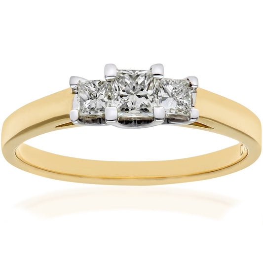 18ct Gold  Princess 1/4ct Diamond 1/4ct  Trilogy Ring 3mm - PR0AXL9549Y18JSI