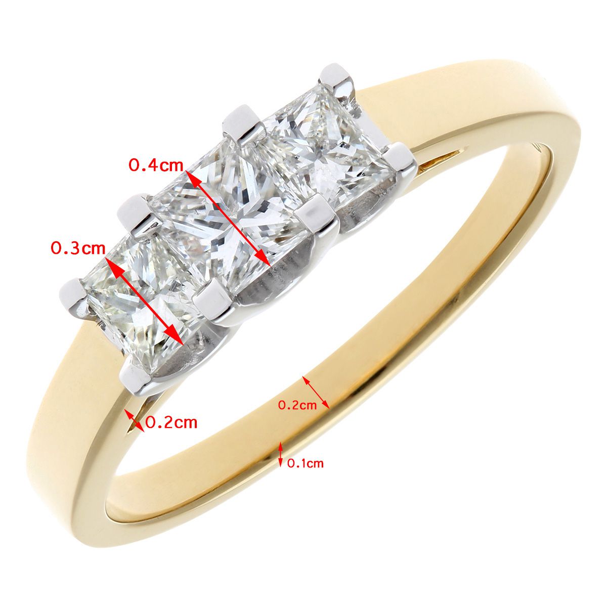 18ct Gold  Princess Diamond Graduated Tiered Trilogy Ring 4mm - PR0AXL9550Y18JSI