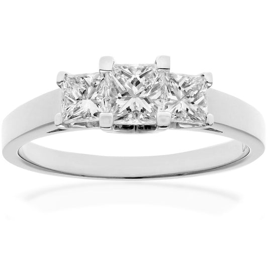 18ct White Gold  Princess Diamond Graduated  Trilogy Ring 4mm - PR0AXL9551W18JPK