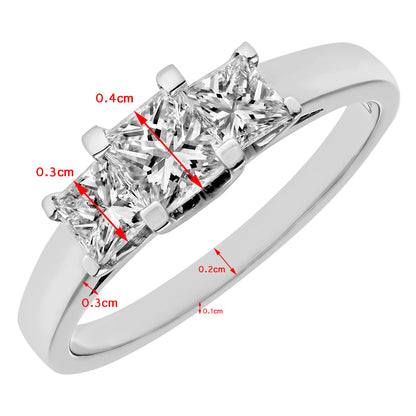 18ct White Gold  Princess Diamond Graduated  Trilogy Ring 4mm - PR0AXL9551W18JSI