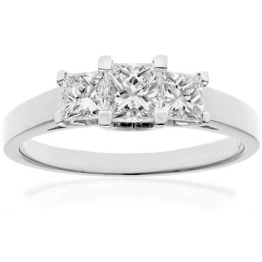 18ct White Gold  Princess Diamond Graduated  Trilogy Ring 4mm - PR0AXL9551W18JSI