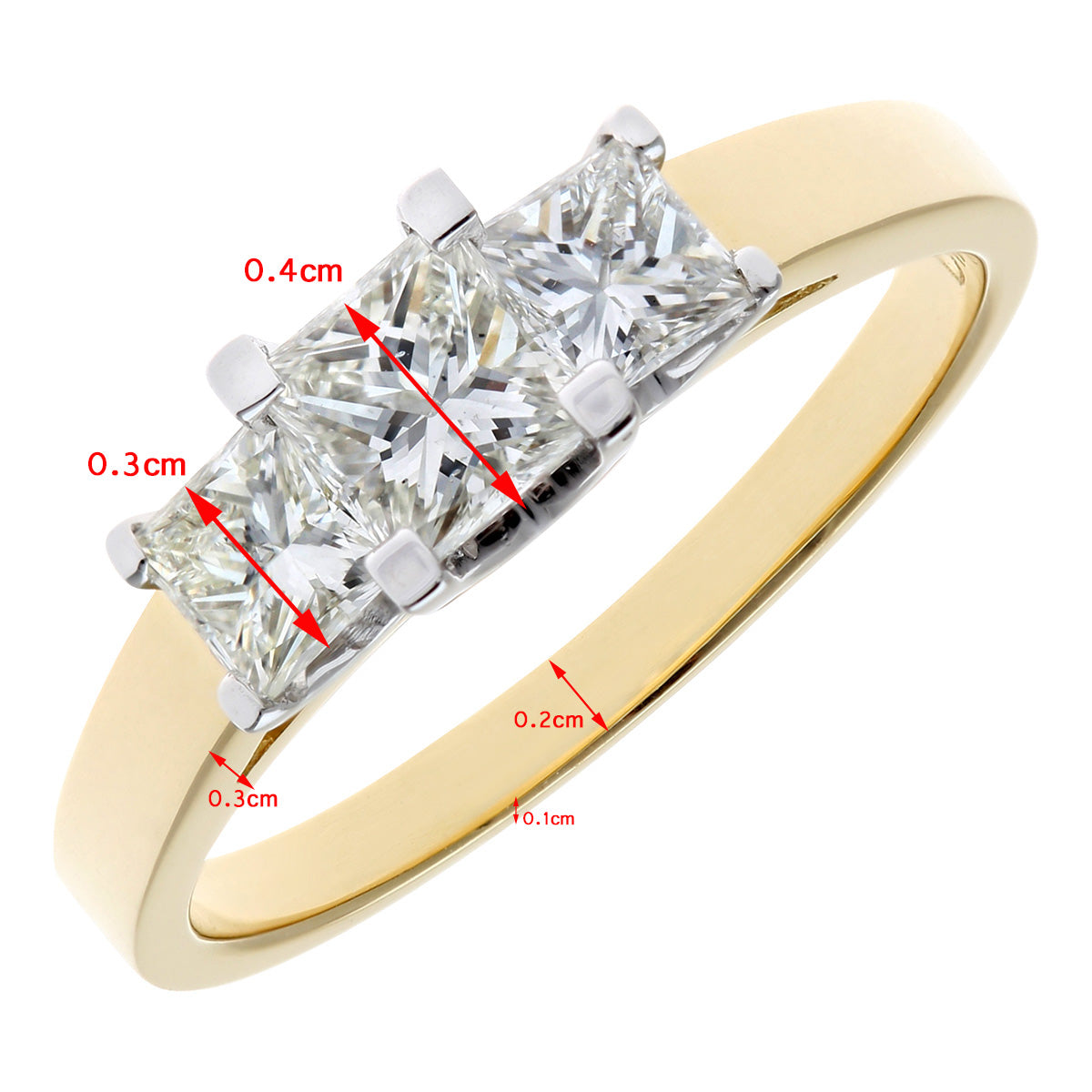 18ct Gold  Princess Diamond Graduated Tiered Trilogy Ring 4mm - PR0AXL9551Y18JPK