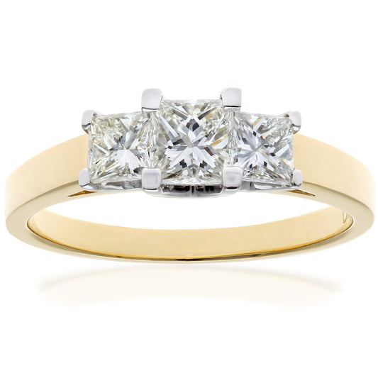 18ct Gold  Princess Diamond Graduated Tiered Trilogy Ring 4mm - PR0AXL9551Y18JPK