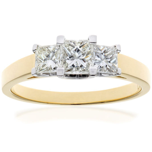18ct Gold  Princess Diamond Graduated Tiered Trilogy Ring 4mm - PR0AXL9551Y18JSI