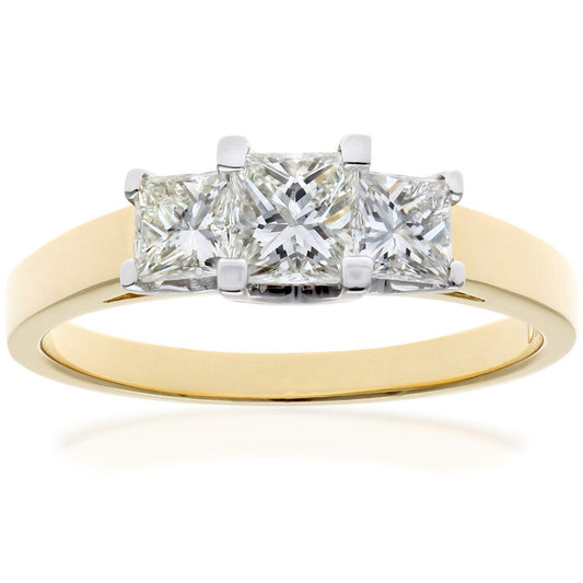 18ct Gold  Princess Diamond Graduated Tiered Trilogy Ring 4mm - PR0AXL9551Y18JSI