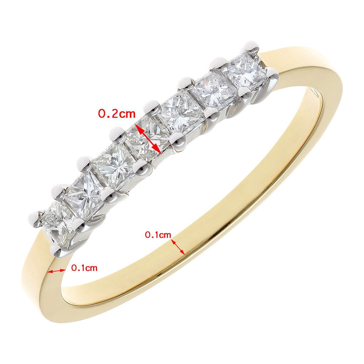 18ct Gold  Princess 1/3ct Diamond 7 Stone Eternity Ring 2mm - PR0AXL9552Y18JPK