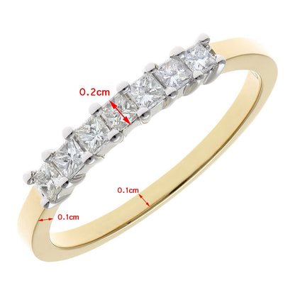 18ct Gold  Princess 1/3ct Diamond 7 Stone Eternity Ring 2mm - PR0AXL9552Y18JPK