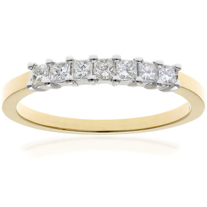18ct Gold  Princess 1/3ct Diamond 7 Stone  Eternity Ring 2mm - PR0AXL9552Y18JPK
