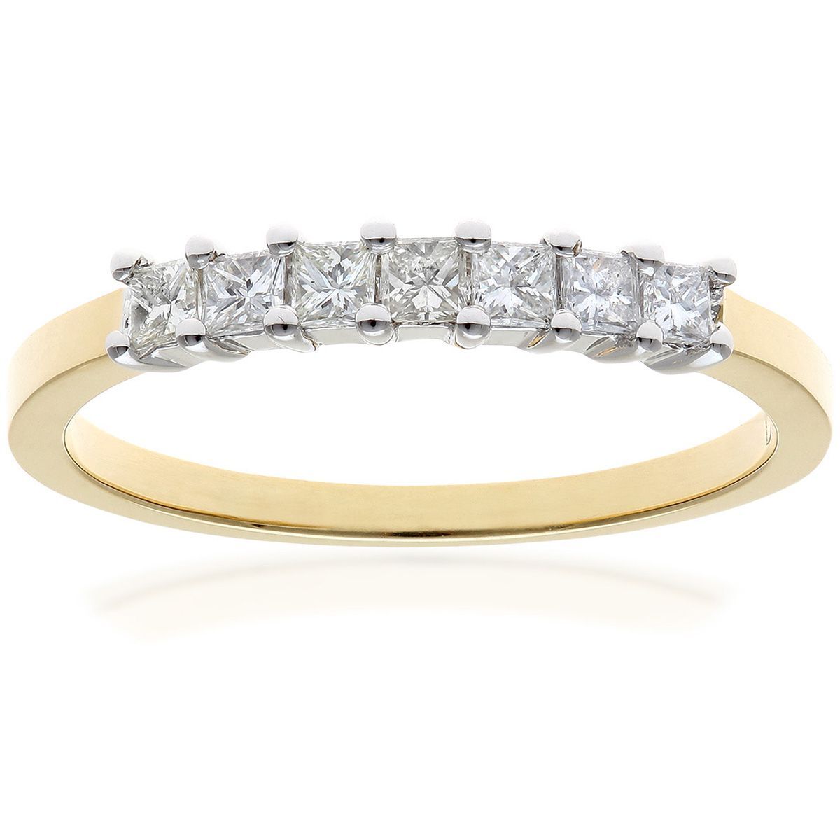 18ct Gold  Princess 1/3ct Diamond 7 Stone Eternity Ring 2mm - PR0AXL9552Y18JPK