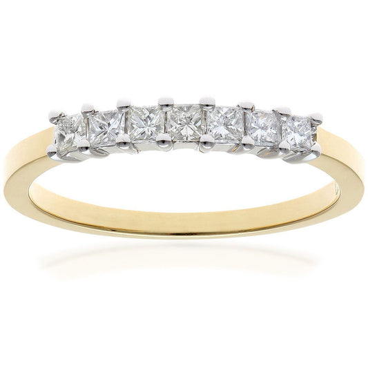 18ct Gold  Princess 1/3ct Diamond 7 Stone Eternity Ring 2mm - PR0AXL9552Y18JPK