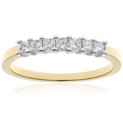 18ct Gold  Princess 1/3ct Diamond 7 Stone Eternity Ring 2mm - PR0AXL9552Y18JSI