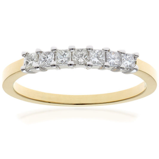 18ct Gold  Princess 1/3ct Diamond 7 Stone Eternity Ring 2mm - PR0AXL9552Y18JSI