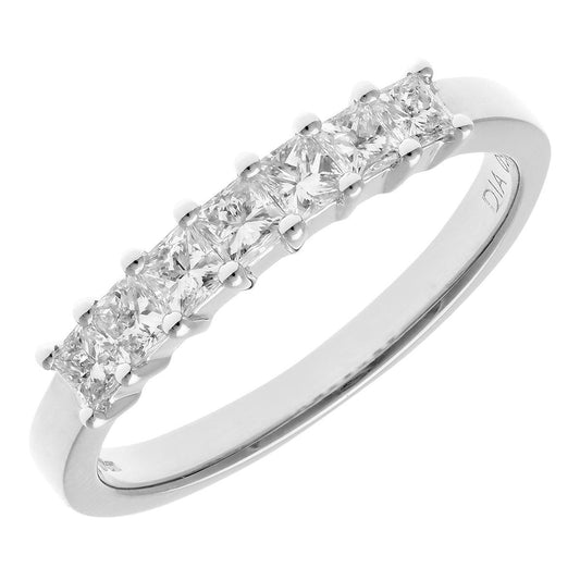 18ct White Gold  Princess 1/2ct Diamond 7 Stone Eternity Ring 2mm - PR0AXL9553W18JPK