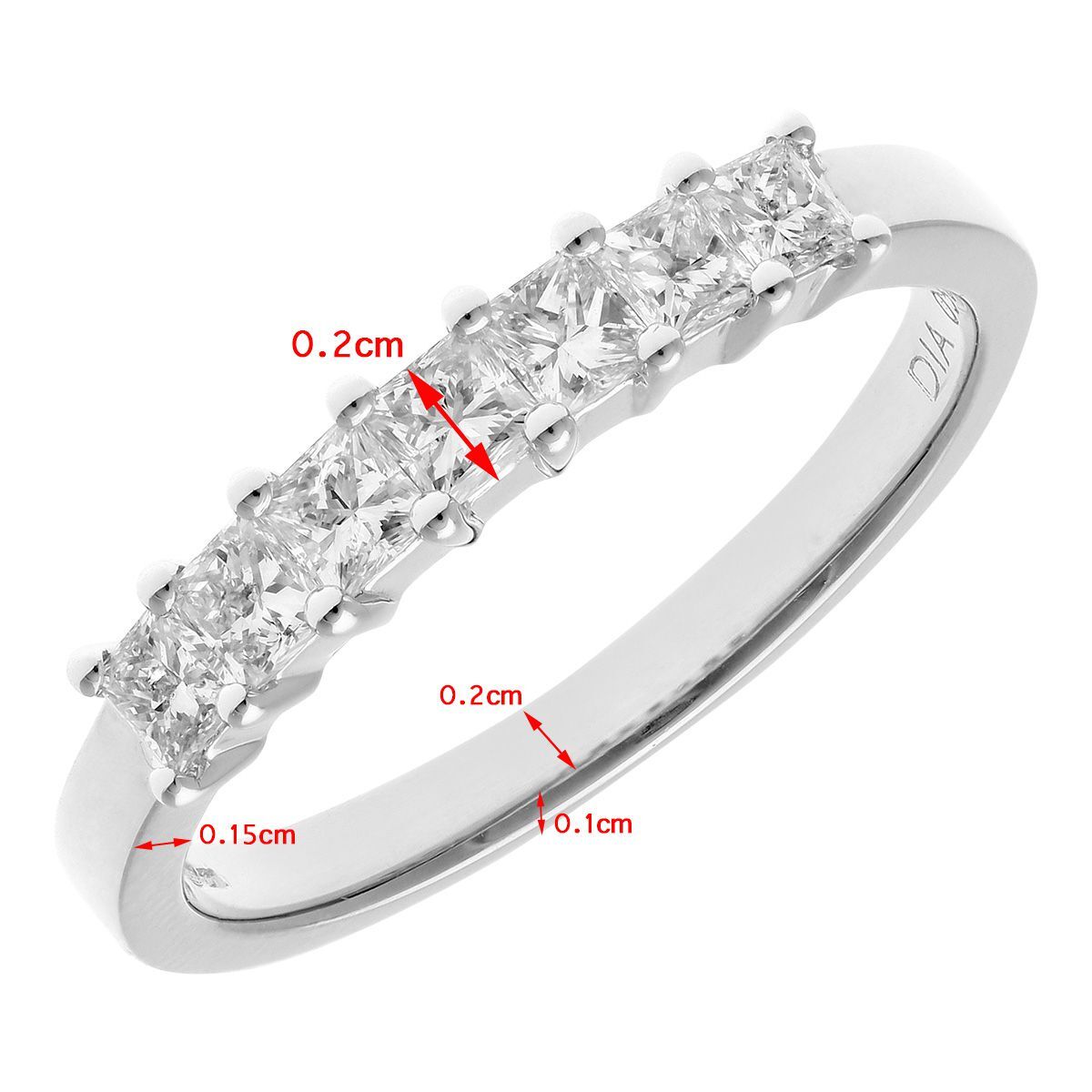 18ct White Gold  Princess 1/2ct Diamond 7 Stone Eternity Ring 2mm - PR0AXL9553W18JPK