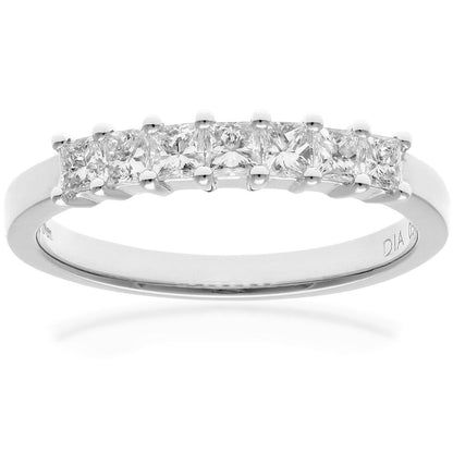 18ct White Gold  Princess 1/2ct Diamond 7 Stone Eternity Ring 2mm - PR0AXL9553W18JPK