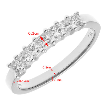 18ct White Gold  Princess 1/2ct Diamond 7 Stone  Eternity Ring 2mm - PR0AXL9553W18JSI