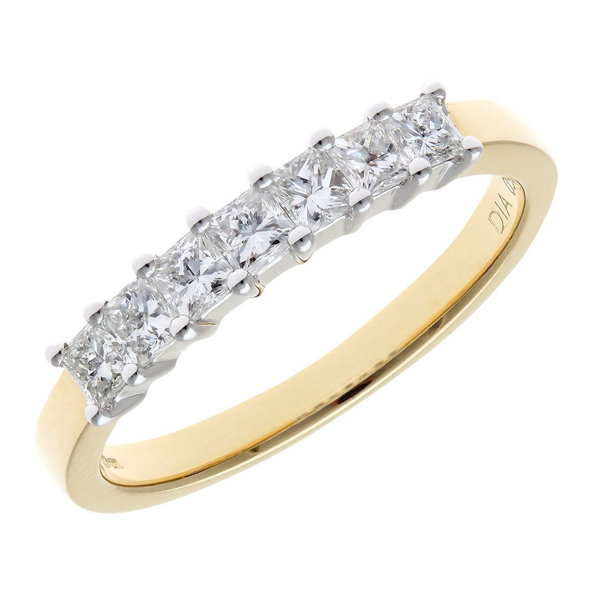 18ct Gold  Princess 1/2ct Diamond 7 Stone Eternity Ring 2mm - PR0AXL9553Y18JPK