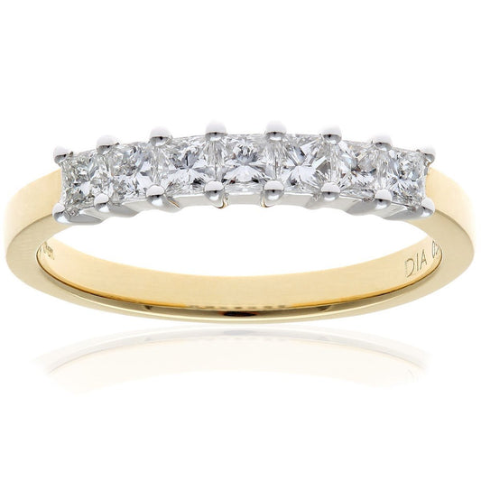 18ct Gold  Princess 1/2ct Diamond 7 Stone Eternity Ring 2mm - PR0AXL9553Y18JPK