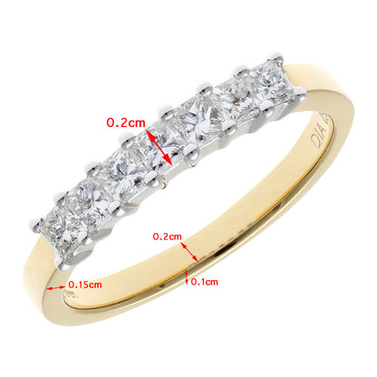 18ct Gold  Princess 1/2ct Diamond 7 Stone  Eternity Ring 2mm - PR0AXL9553Y18JSI
