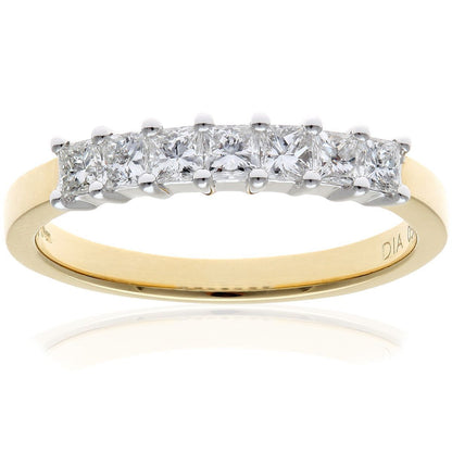 18ct Gold  Princess 1/2ct Diamond 7 Stone Eternity Ring 2mm - PR0AXL9553Y18JSI