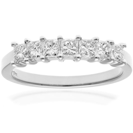 Platinum  Princess 3/4ct Diamond 7 Stone Eternity Ring 3mm - PR0AXL9554PTJSI