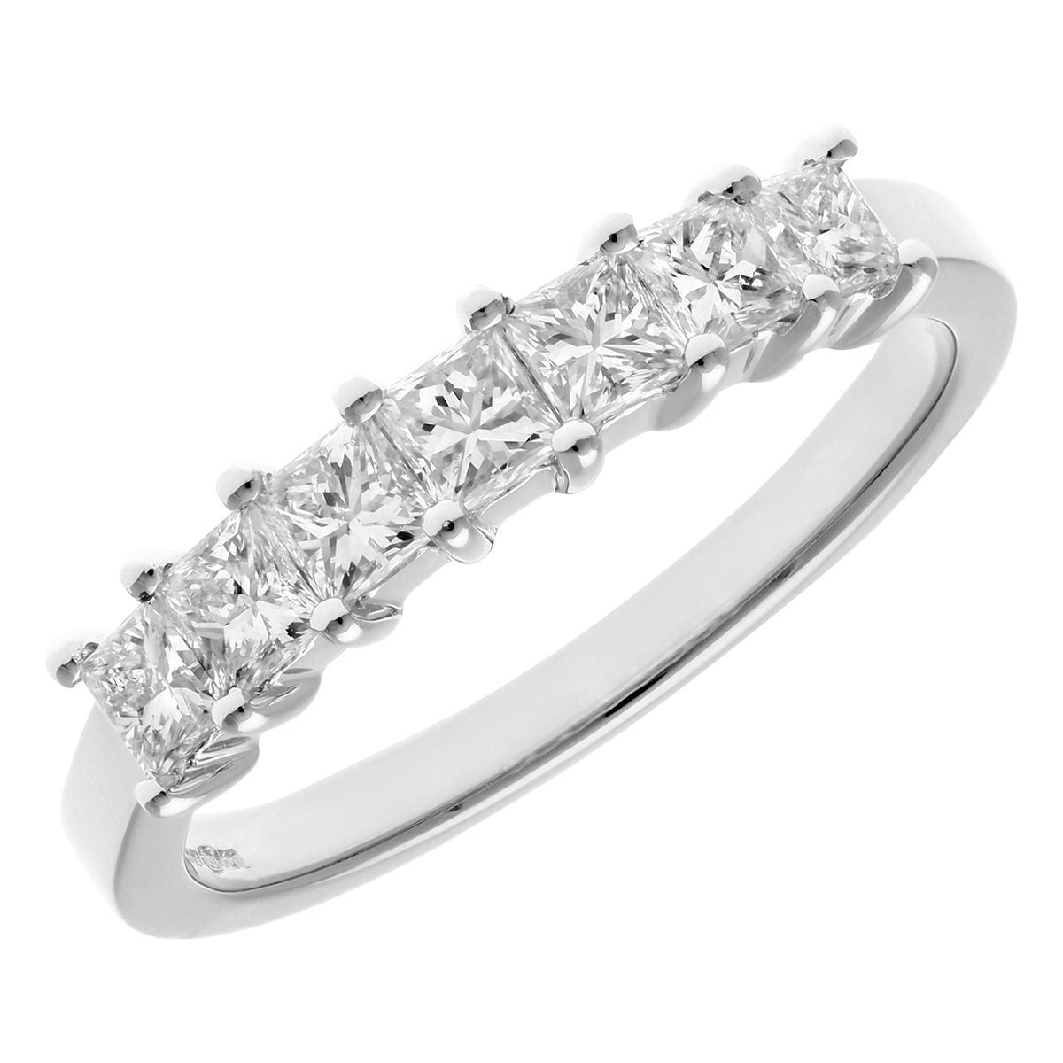 18ct White Gold  Princess 3/4ct Diamond 7 Stone Eternity Ring 3mm - PR0AXL9554W18JSI