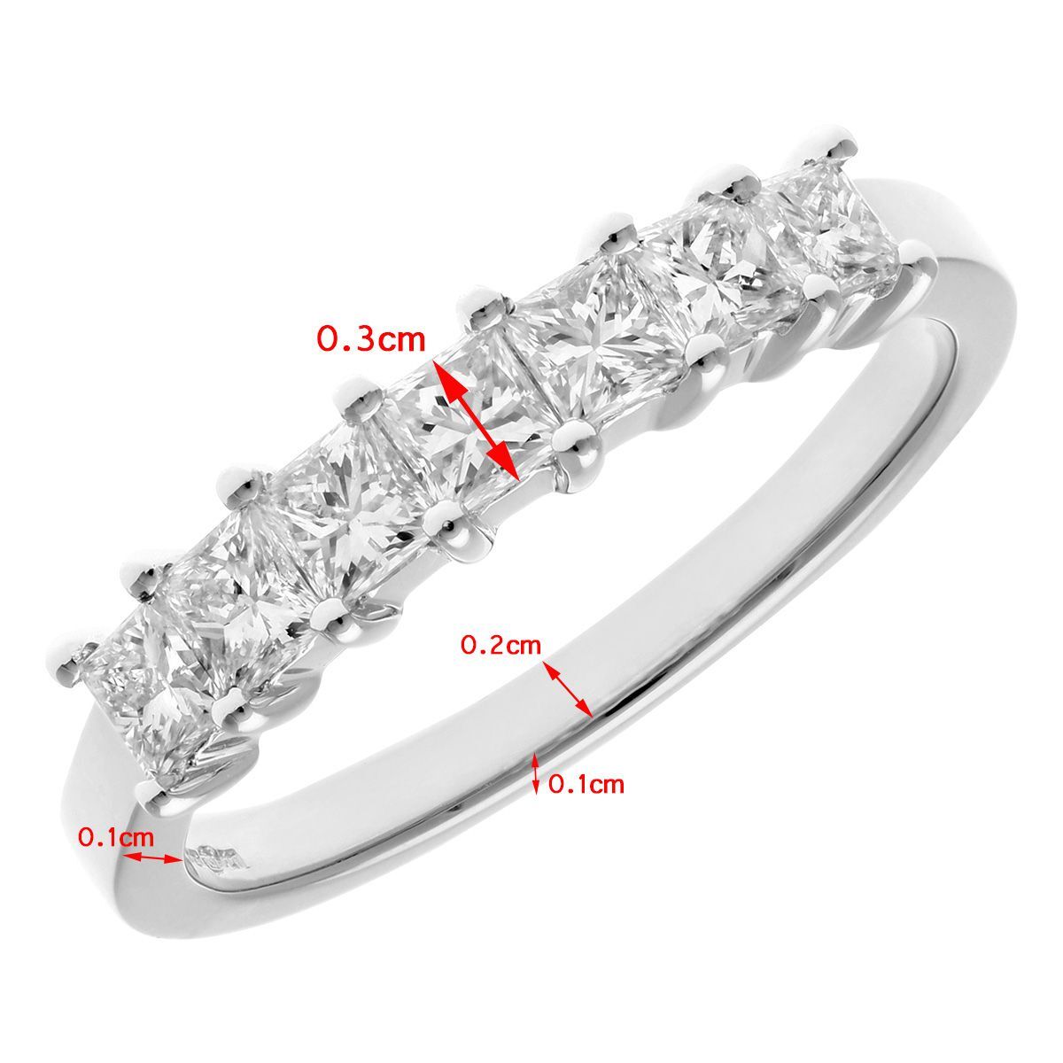 18ct White Gold  Princess 3/4ct Diamond 7 Stone Eternity Ring 3mm - PR0AXL9554W18JSI