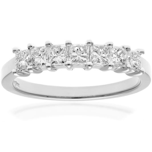 18ct White Gold  Princess 3/4ct Diamond 7 Stone Eternity Ring 3mm - PR0AXL9554W18JSI