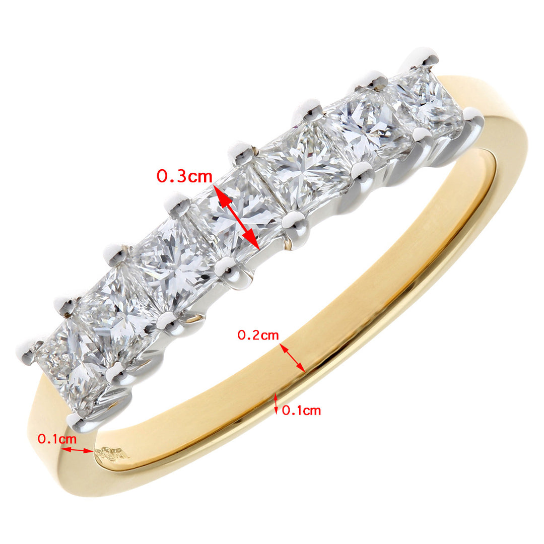 18ct Gold  Princess 3/4ct Diamond 7 Stone  Eternity Ring 3mm - PR0AXL9554Y18JPK