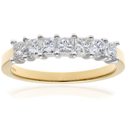 18ct Gold  Princess 3/4ct Diamond 7 Stone  Eternity Ring 3mm - PR0AXL9554Y18JPK