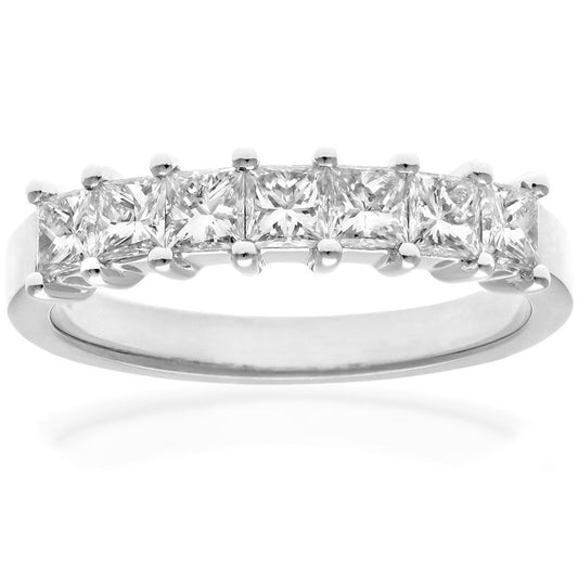 Platinum  Princess 1ct Diamond 7 Stone Eternity Ring 3mm - PR0AXL9555PTJPK