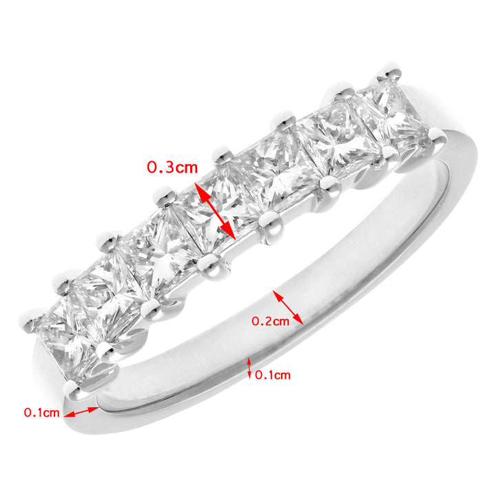 18ct White Gold  Princess 1ct Diamond 7 Stone  Eternity Ring 3mm - PR0AXL9555W18JPK