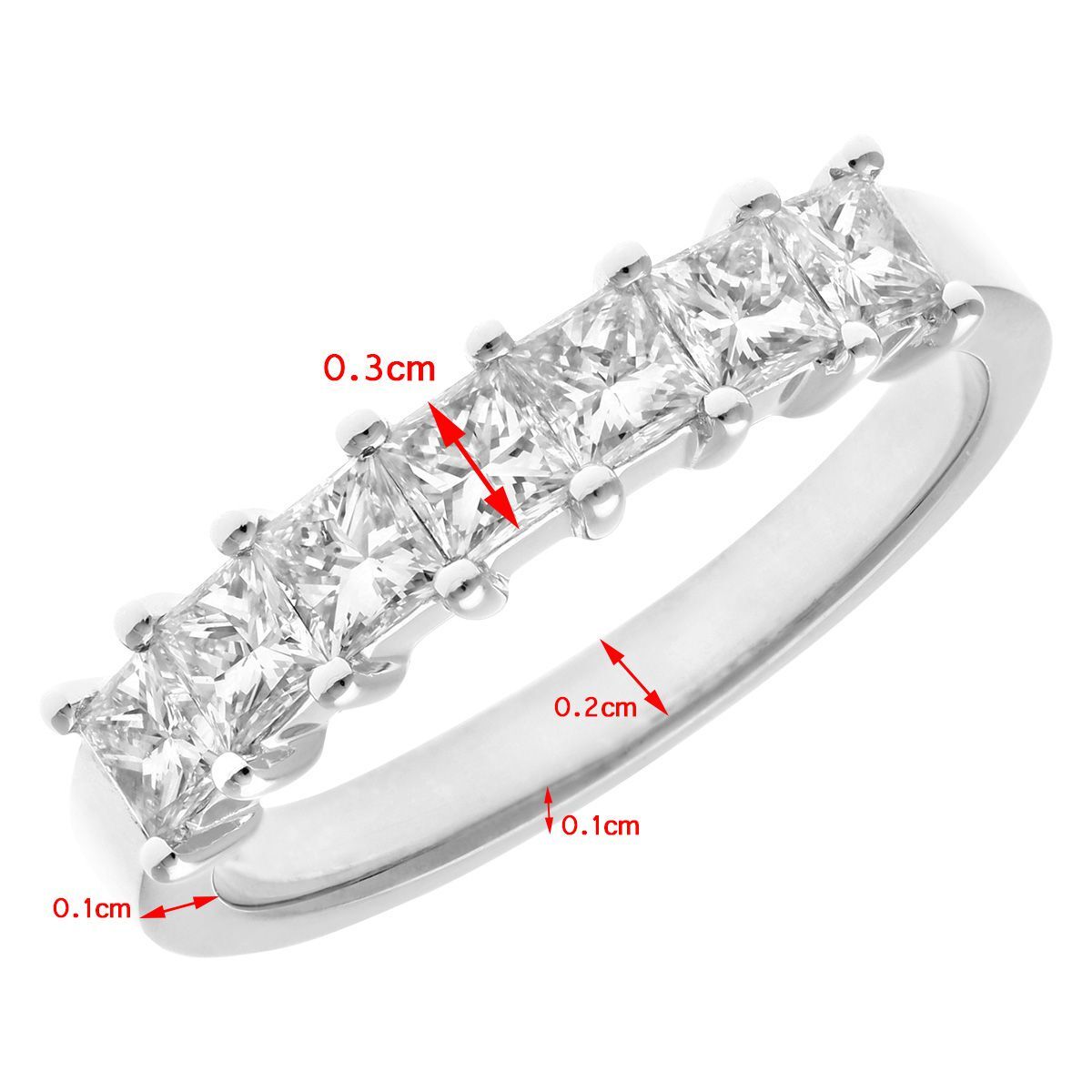 18ct White Gold  Princess 1ct Diamond 7 Stone Eternity Ring 3mm - PR0AXL9555W18JPK