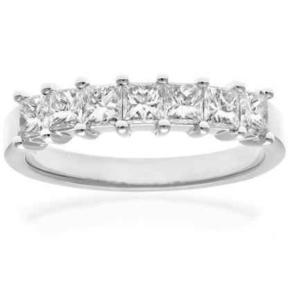 18ct White Gold  Princess 1ct Diamond 7 Stone Eternity Ring 3mm - PR0AXL9555W18JPK